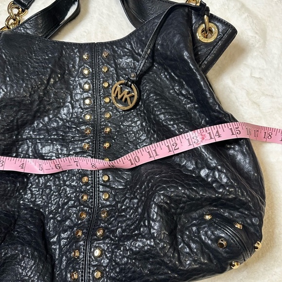 MICHAEL KORS Uptown Astor Black Leather Studded Grommet Shoulder Bag. - Picture 8 of 9
